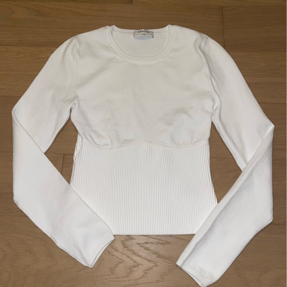 Aritzia Babaton Sculpt Knit Empire Longsleeve in White